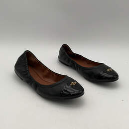 Womens Bonnie FG2541 Black Leather Round Toe Slip-On Ballet Flats Size 7 B