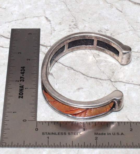 Peyote Bird Sterling Silver/Leather Strip Cuff Bracelet - 30.9g image number 6