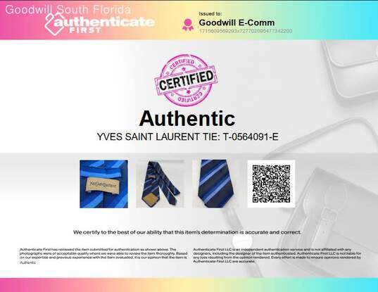 Authentic Yves Saint Laurent Mens Black Blue Striped Printed Designer Tie image number 2