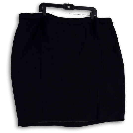 Womens Black Flat Front Side Zip Back Slit Mini Skirt Size 24W image number 2
