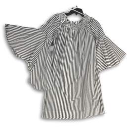 New York & Company Womens Gray White Striped Off Shoulder Blouse Top Size XL alternative image