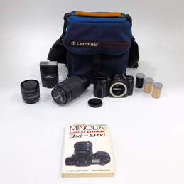 Minolta Brand Maxxum SPxi Model 35mm Film Camera w/ Case and Accessories