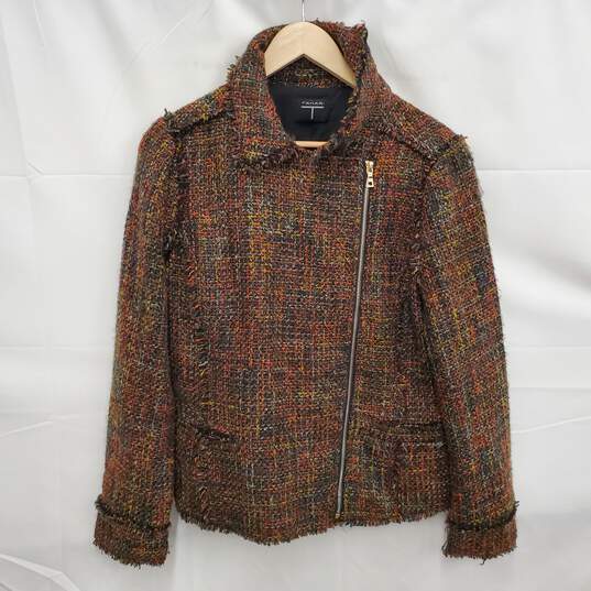 Tahari WM's Brown Tweed Fringe Moto Full Zip Jacket Size 10 image number 1