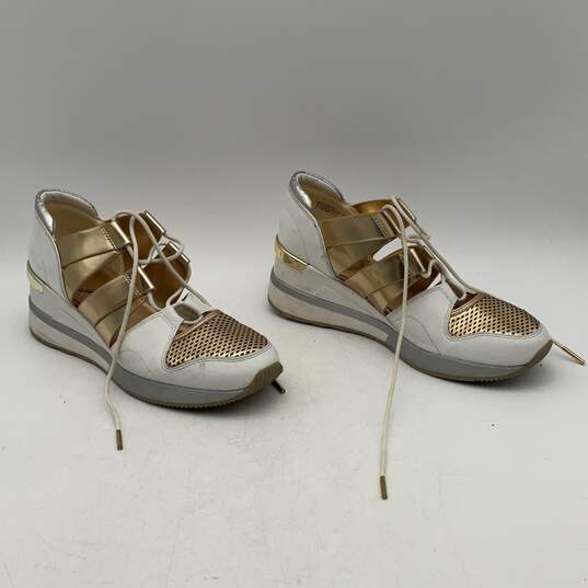 Michael Kors Womens Beckett White Gold Wedge High Heels Sneakers Shoes Size 8.5 image number 2