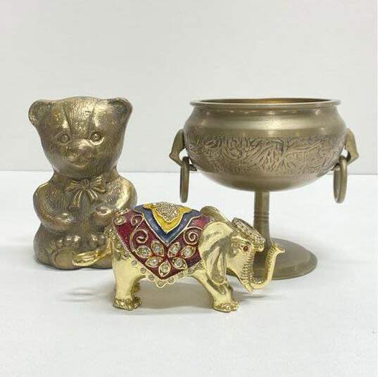 Brass Pedestal Vase/Teddy Bear Book End / Elephant Figurine Lot of 3 image number 1