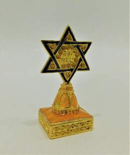 Star of David Jewish Symbol Jeweled Enamel Hinged Trinket Box 3.5 Inch