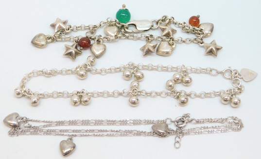 925 Chrysoprase & Carnelian Heart & Ball Charm Bracelet Lot image number 6