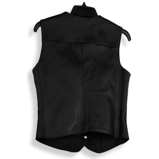 Womens Black Leather V-Neck Sleeveless Snap Up Motorcycle Vest Size Small image number 2