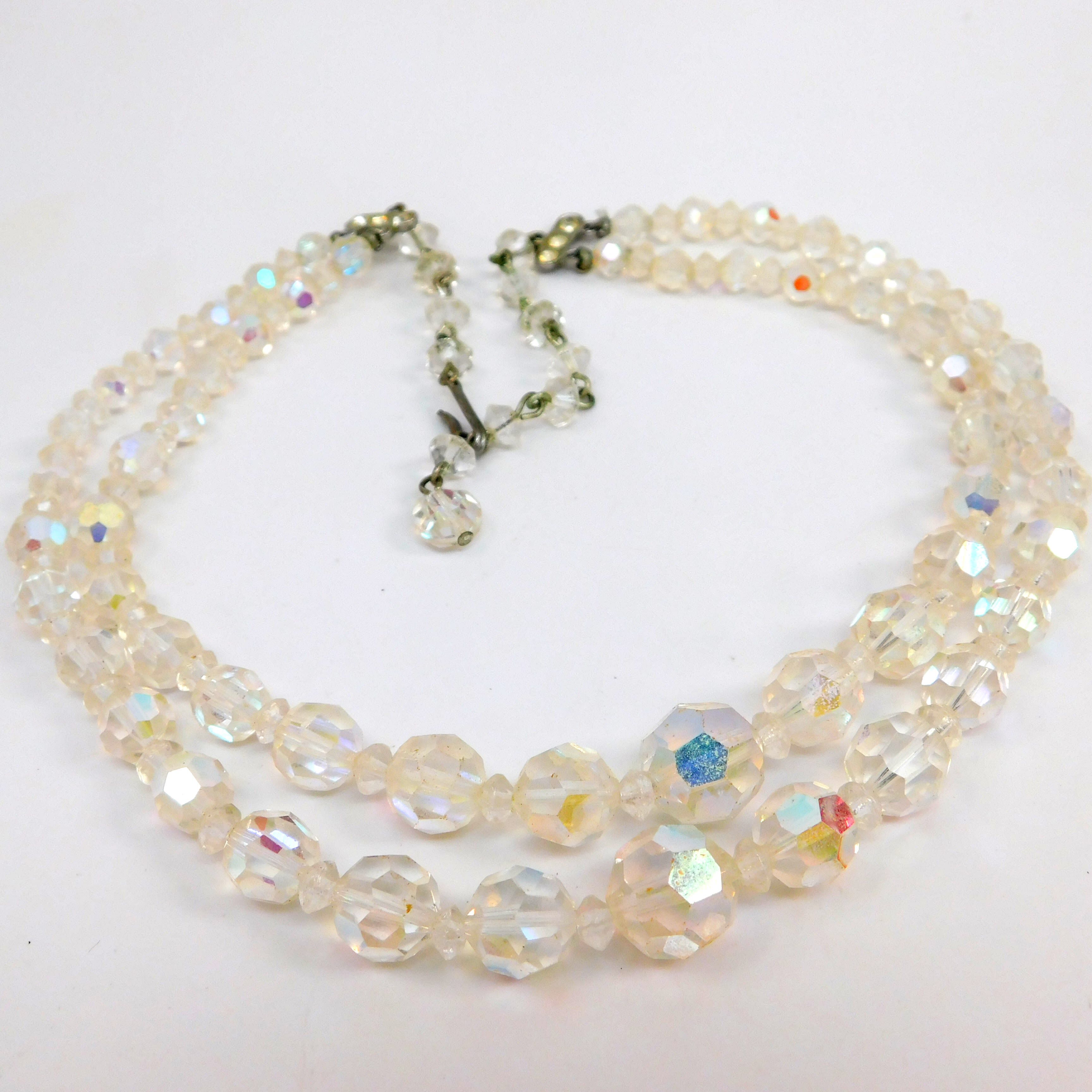 Vintage Aurora Borealis Three Strand Necklace mid century Costume Jewelry |  eBay