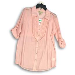 NWT Vintage America Womens Pink Button Front Collared Tunic Top Size L