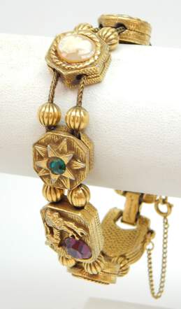 Vintage Goldette N.Y. Gold Tone Slider Charm Rhinestone Bracelet 53.8g