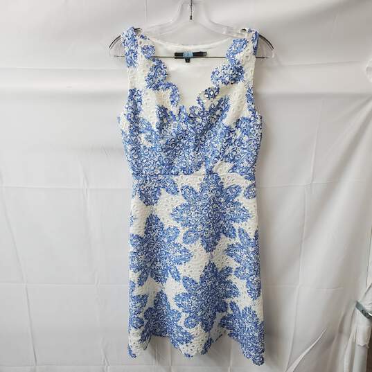 Women's White and Blue Floral Eva Franco Sundress Size 4 image number 1