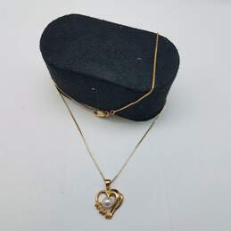 14k Gold FW Pearl Heart & Flower Pendant Necklace 5.0g alternative image