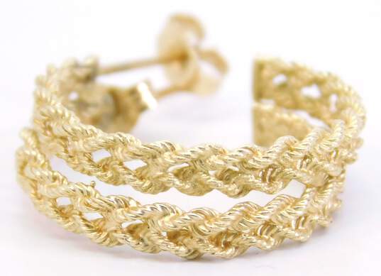 14K Yellow Gold Braided Hoop Earrings 3.0g image number 3