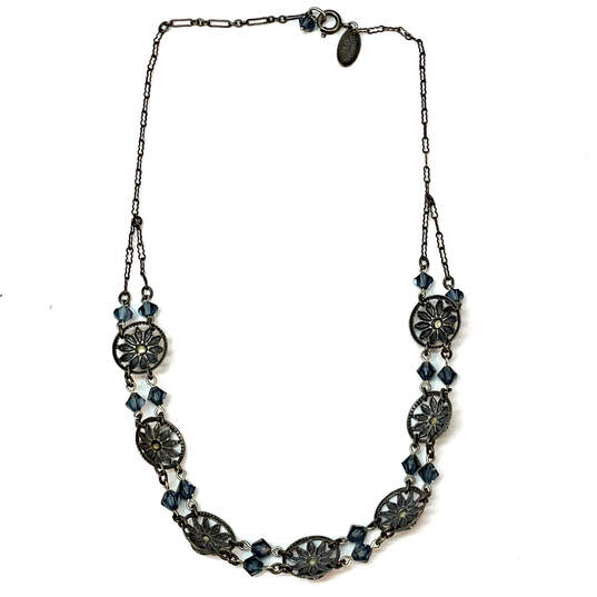 Designer Liz Palacios Silver-Tone Blue Crystal Cut Stone Statement Necklace image number 3