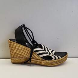 Marc Jacobs Dani Gold Stripped Sandal Espadrille Wedge Heels Shoes Size 37.5 B