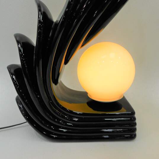 Vintage Art Deco Inspired Black Ceramic Wave Tail Fin White Globe Accent Lamp image number 2