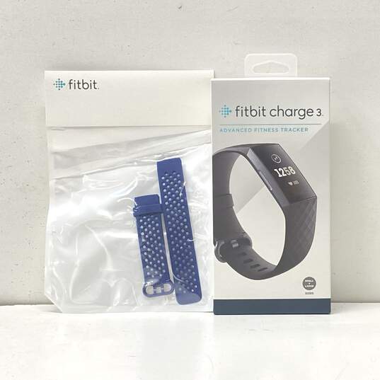 Fitbit Charge 3 Fitness Activity Tracker Black with Extra Blue Bands NIB image number 1