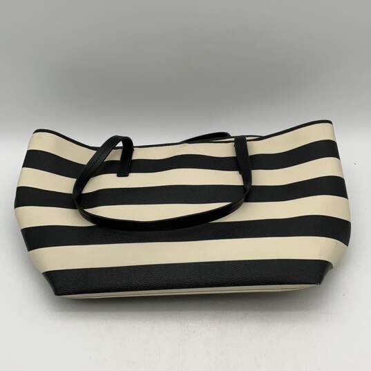 Kate Spade Womens Black White Striped Inner Zipper Pocket Double Handle Tote Bag image number 2