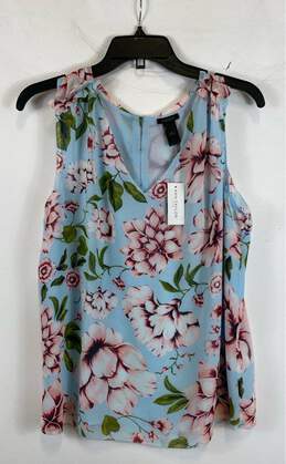 NWT Ann Taylor Womens Blue Floral Sleeveless V-Neck Back Zip Tank Top Size Large