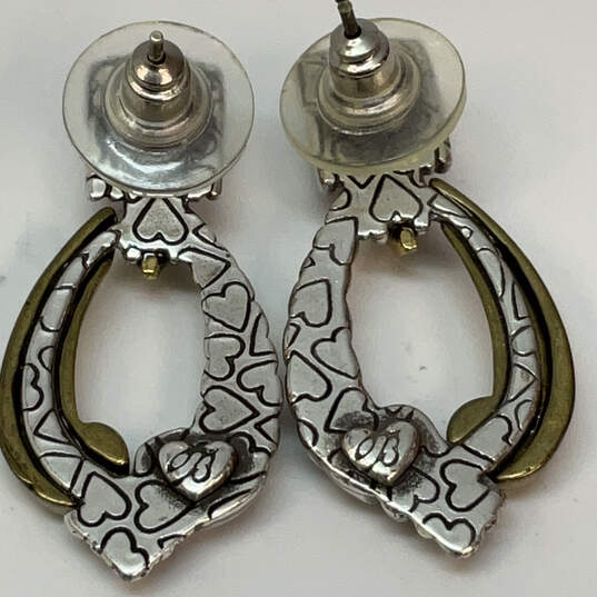 Designer Brighton Two-Tone Heart Shape Engraved Drop Earrings w/ Dustbag image number 3