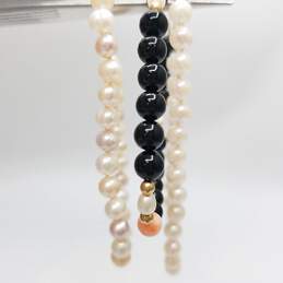 14K Gold FW Pearl Onyx Coral Bracelet Bundle 3pcs. 20.5g
