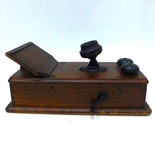 Antique Kellogg Dark Oak Wood Hand Crank Wall Telephone w/ Internals image number 5