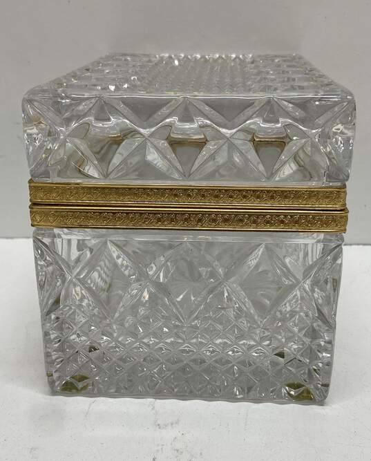 Crystal Glass Jewelry Box-Vintage 6.5in Long Deep Cut Gilded Glass Box image number 2