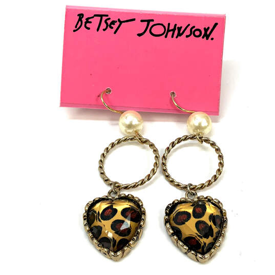 NWT Designer Betsey Johnson Gold-Tone Fish Hook Heart Shape Dangle Earrings image number 1