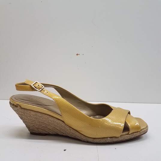 Cole Haan Gold Patent Leather Espadrille Sandal Wedge Shoes Size 9.5 B image number 1