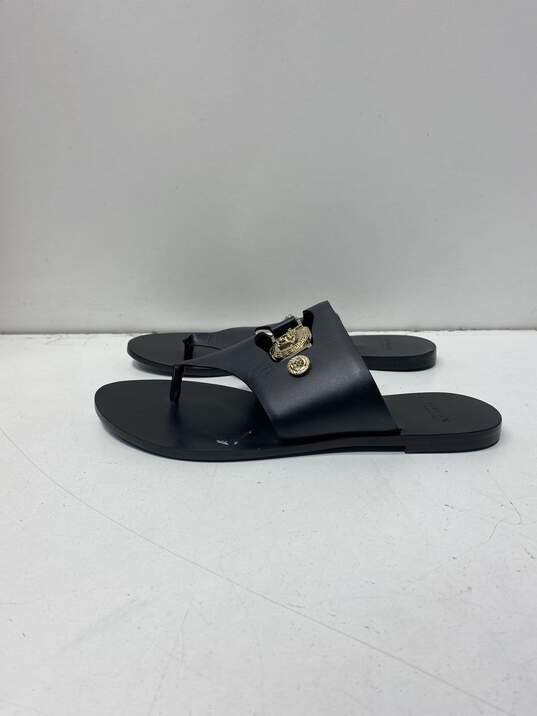 AUTHENTIC Versace Black 'Gold Medusa' Buckle Cut Out Thong Sandals Sz 7 image number 2