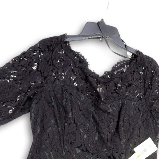 Womens Black Lace Back Zip V-Neck Short Sleeve Fit & Flare Dress Size 14 image number 3