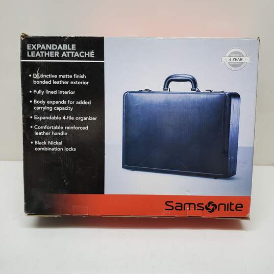 Samsonite Black Expandable Leather Attaché IOB image number 1