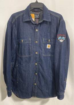 NWT Carhartt Mens Blue Relaxed Fit Fleece Lined Denim Shirt Jacket Size Small