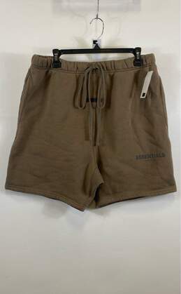 Essentials Mens Brown Elastic Waist Flat Front Pockets Fleece Sweat Shorts Sz L