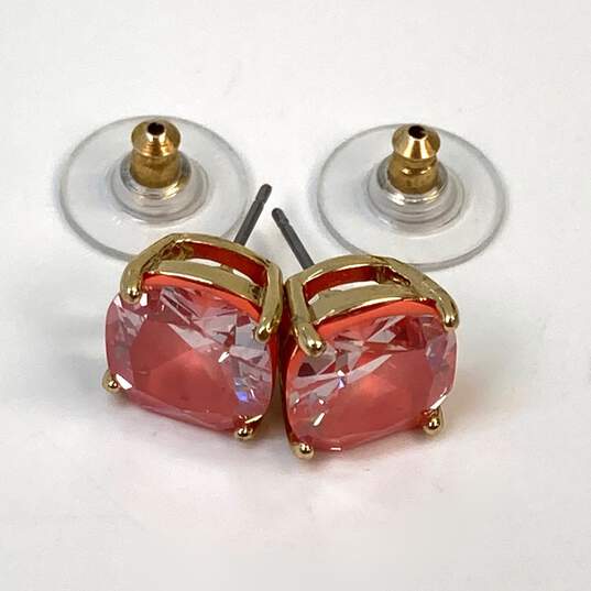 Designer Kate Spade New York Gold-Tone Red Crystal Cut Square Stud Earrings image number 2