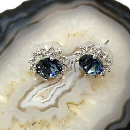 Designer Stella & Dot Silver-Tone Blue Crystal Cut Stone Stud Earrings