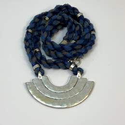 Designer Lucky Brand Silver-Tone Blue Cord Twisted Yarn Pendant Necklace alternative image