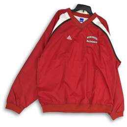 Adidas Mens Red University Of Wisconsin Badgers V-Neck Pullover Jacket Size 2XL