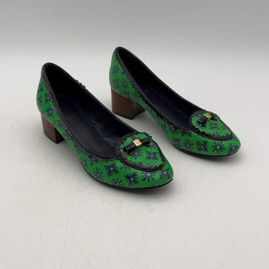 Tory Burch Womens Green Black Round Toe Slip-On Pump Heels Size 5M image number 4
