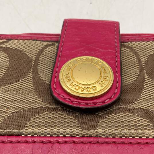 Coach Womens Pink Brown Monogram Inner Pocket Mini Coin Wallet image number 3