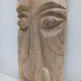 36" Carved Tiki Style Wooden Face Sculpture alternative image