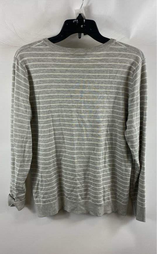 NWT Jones New York Womens Light Gray Ivory Striped Cardigan Sweater Size XL image number 2