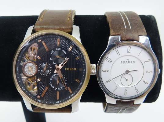 Fossil Twist Chronograph & Skagen Denmark Analog Leather Band Men's Watches image number 1