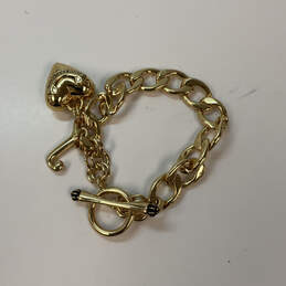 Designer Juicy Couture Gold-Tone Chain Toggle Clasp Heart Charm Bracelet