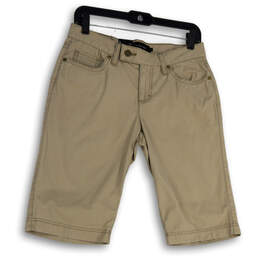 Womens Beige Regular Fit Flat Front Stretch Pockets Bermuda Shorts Size 4