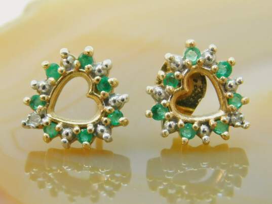 Romantic 10k Yellow Gold Green CZ & Diamond Accent Heart Stud Earrings 1.5g image number 1