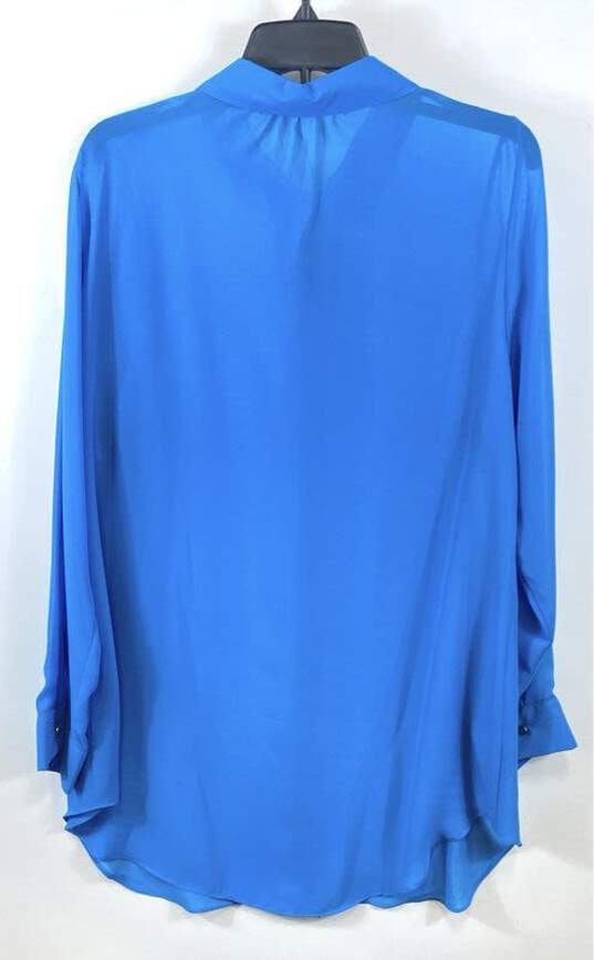 BCBGMAXAZRIA Women Blue Sheer Long Sleeve Button Up Blouse XL image number 2
