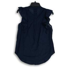 J.Crew Womens Blue Embroidered Flutter Sleeve Button Front Blouse Top Size 2 alternative image