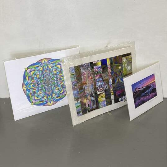 Lot of 3 Art Prints Abstract Colorful Pearlescent Psychedelic by Various Signed image number 2